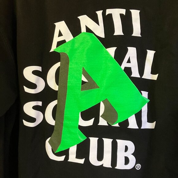 Anti Social Social Club Mens Neon Green A Is For Hoodie Size Medium Black AN EXC - Picture 3 of 8